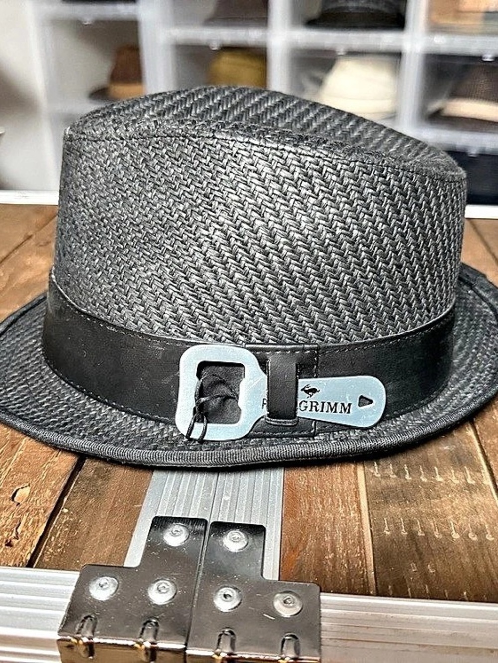 Peter Grimm Black Woven Fedora Bottle Opener Hat One Size